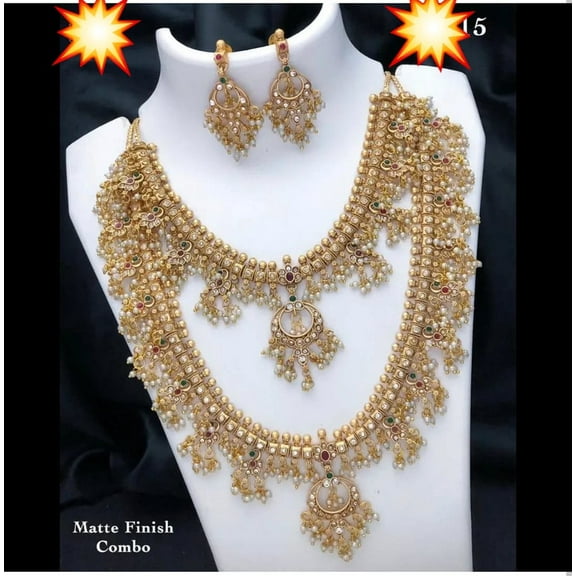 Traditional Matte Finish Layered Necklace Set with Earrings – Combo Jewelry Set
