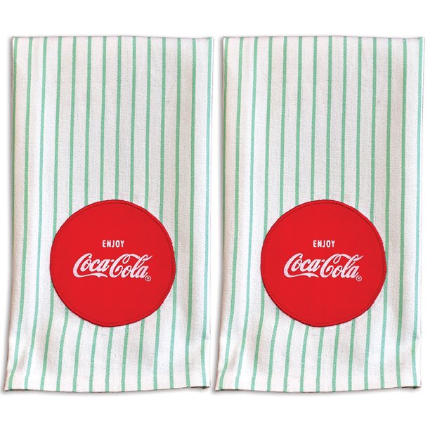 Coca Cola Logo Mint Green Stripes Tea Towels Set of 2 Coke Kitchen Décor