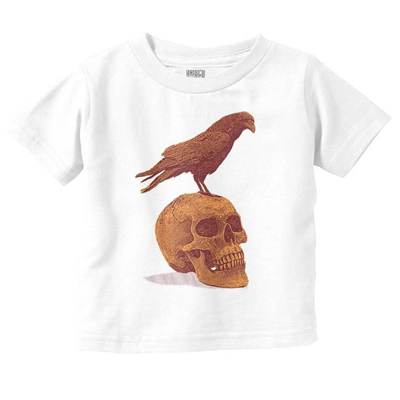 Gothic Crow Raven Sitting on Skull Toddler Boy Girl T Shirt Infant Toddler Brisco Brands 6M