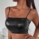 thumbnail image 5 of Camiseta sin mangas con tirantes y purpurina para mujer - Top corto sexy de charol - Poliéster, ropa informal para el día a día - Tallas US S-XL, color liso, estilo otoñal, 5 of 8