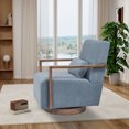 thumbnail image 3 of Modern Upholstered Swivel Accent Chair,360 Degree Swivel Side Armchair with Solid Wood Armrests and 1 Pillow for Hotel Bedroom Living Room Office Nursery Room (Blue), 3 of 8
