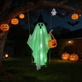 thumbnail image 2 of VORJELT 1.5M Hanging Ghost with Pumpkin Candy Bag - LED Light-Up Outdoor Halloween Decor, Spooky Porch Ornament for Yard and Party White, 2 of 3
