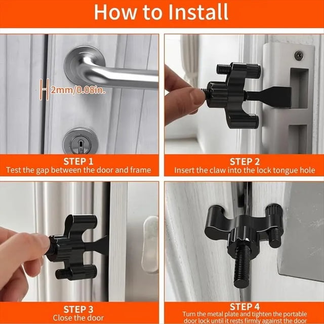 Cerradura Puerta Cerradura Puerta Pequeña Acero para Viaje para Habitación Hotel Cerradura Puerta Seguridad para el Hogar Topes Puerta Ajustables Seguridad Puerta A