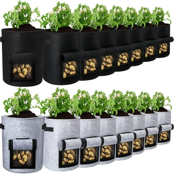 16 Pack Potato Grow Bags 10 Gallon Garden Planting Bag Garden Potato Grow Bags with Flap Vegetable Grow Bags Potato Growing Containers with Handles and Harvest Window for Potato Tomato and Vegetables