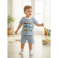thumbnail image 5 of BemeyourBBs Toddler Baby Boys Summer Clothes Waffle Knit 2 Piece Outfits Excavator Truck Vehicles Embroidery Short Sleeve T Shirt Tops and Pockets Shorts Set, 5 of 7