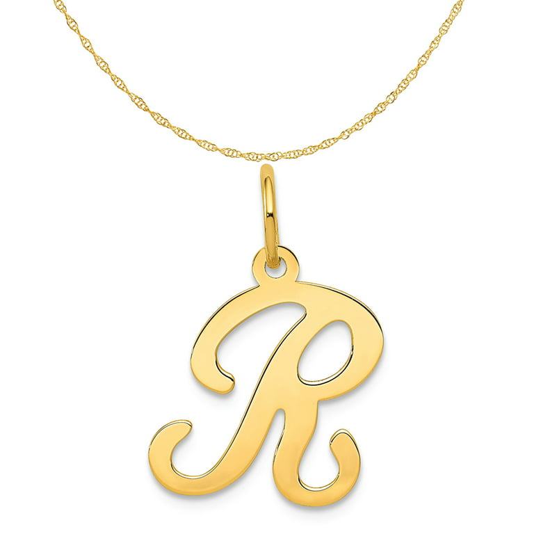 Carat in Karats 14K Yellow Gold Script Letter R Initial Pendant Charm With  14K Yellow Gold Lightweight Rope Chain Necklace 20'' 