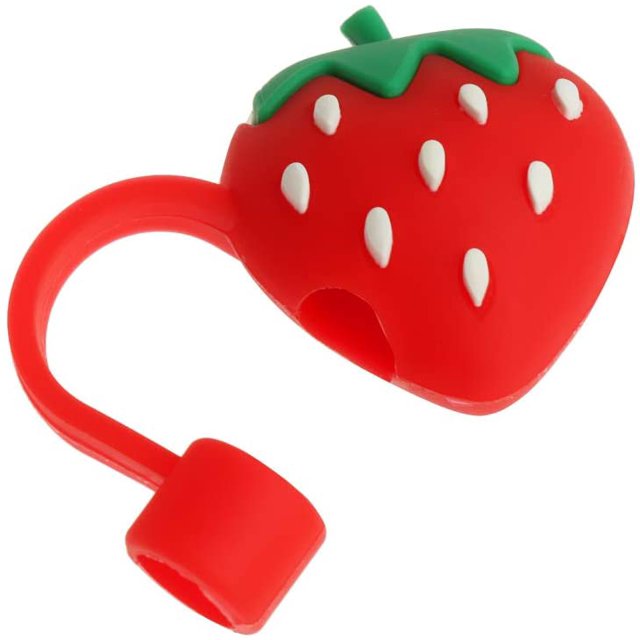 Silicone Straw Plug Drinking Dust Cap Cute Splash Proof Straw Tips Reusable Cartoon Plugs Cover Cup Accessories (Big Red Strawberry)