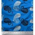 thumbnail image 1 of Soimoi Blue polyester Crepe Fabric Black Sketch Paisley Print Fabric by the Yard 52 Inch Wide, 1 of 1