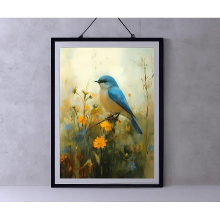 Vintage Blue Bird Wall Art, Dark Cottagecore Farmhouse Art, Dark Academia Gothic Aesthetic Decor Moody Bird Botanical Woodland Art Wall Art, Modern Wall Decor, 8x12 UNFRAMED