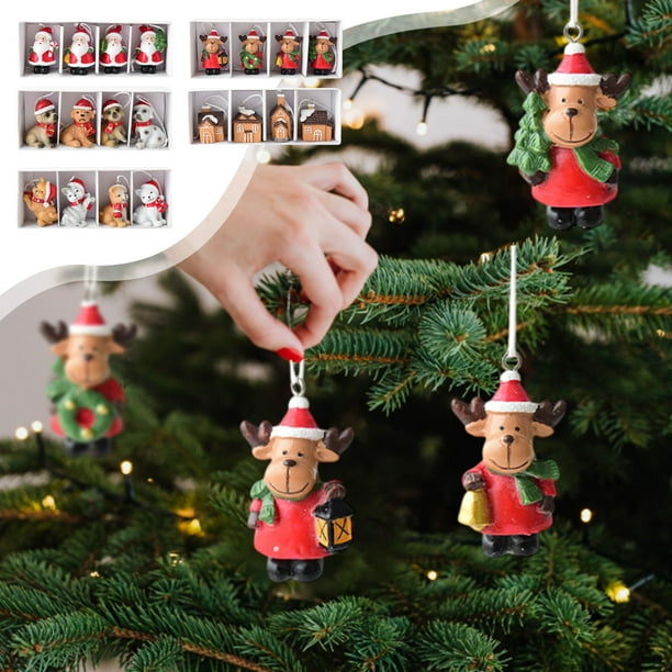 4 Mini Adornos Navideños de Resina | Decoraciones Navideñas Multicolor | 5 Cm | Juego de 4