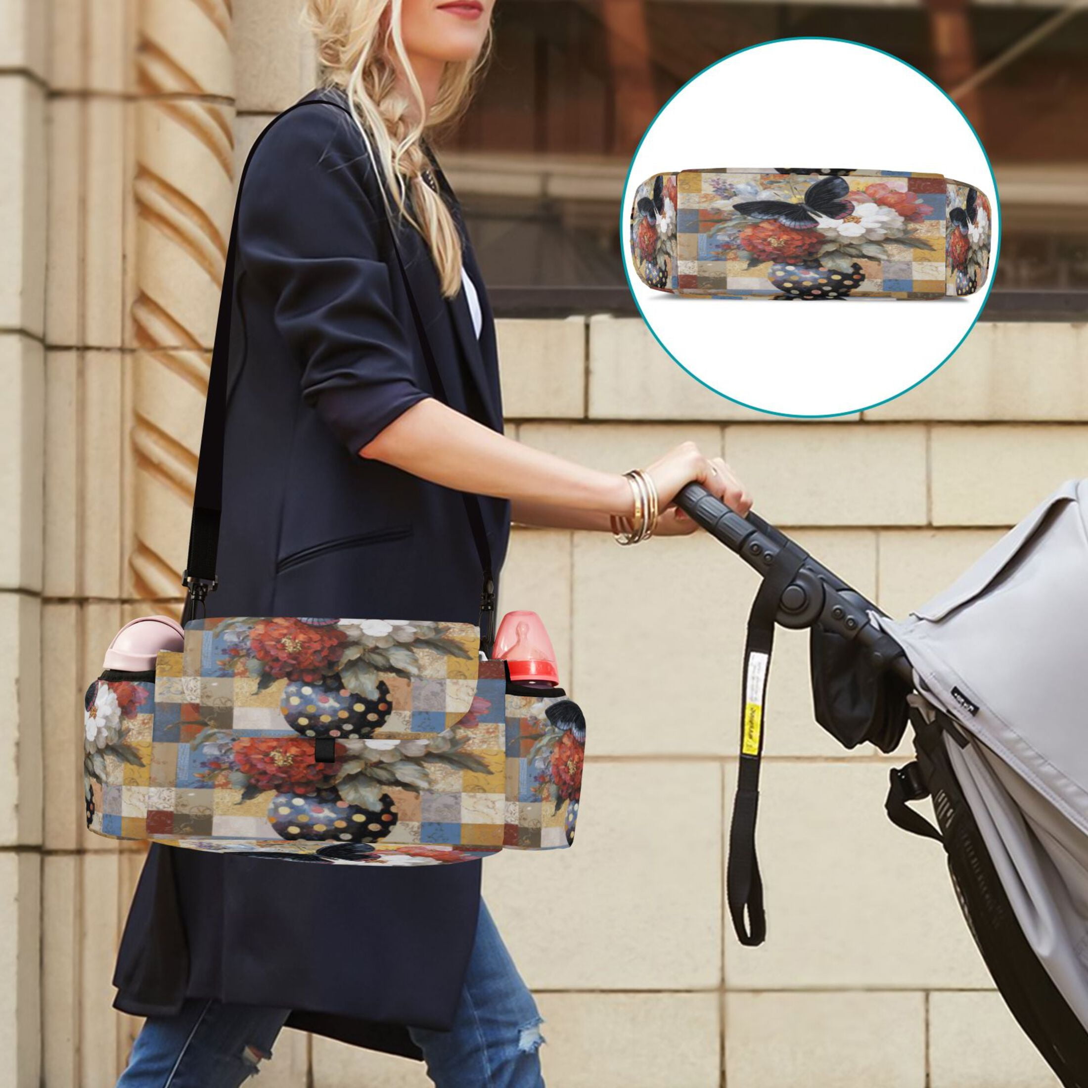 DIXRUYEE Stroller Organizer Butterfly Bouquet Printed