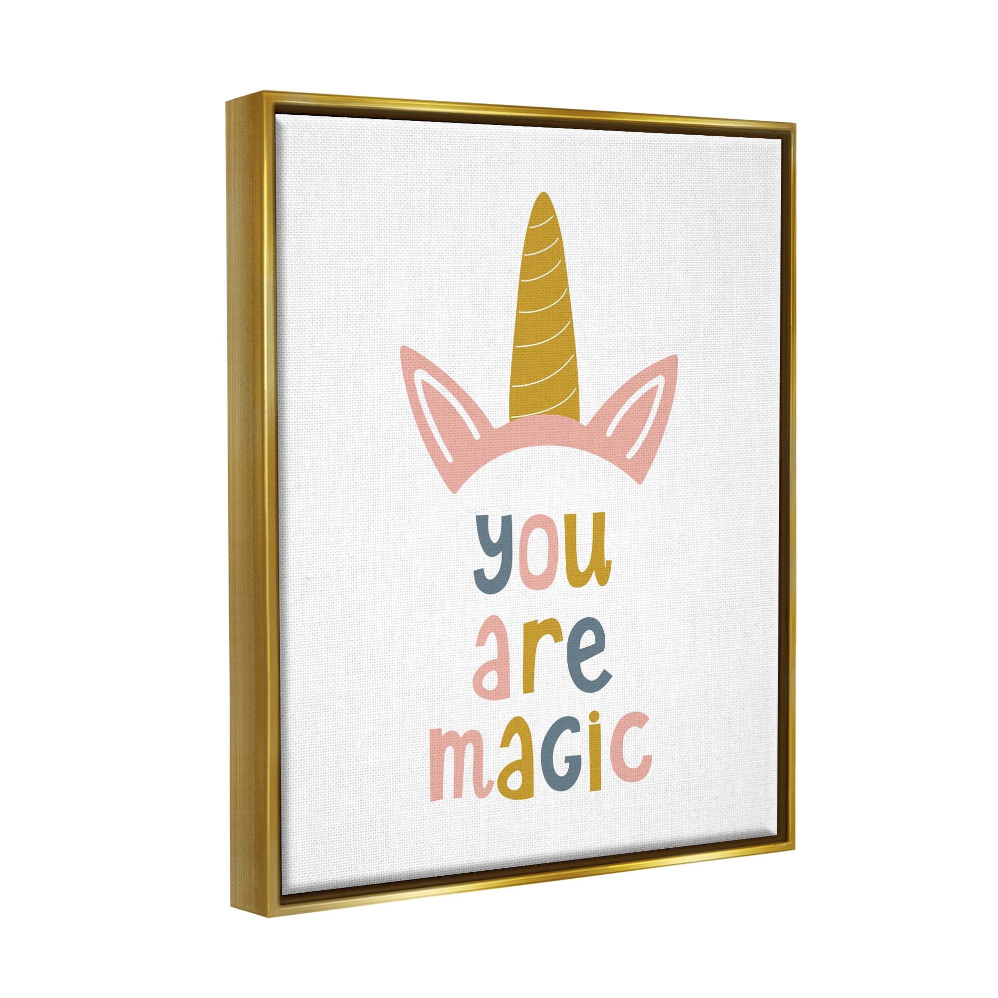 Stupell Industries You Are Magic Unicorn Horn Fairy Tales & Fantasy Painting Gold Floater Framed Canvas Art Print Wall Art, 17 x 21