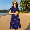 thumbnail image 4 of Naloa Robe d'Été Imprimée Aubergine pour Femmes avec Poches, Manches Courtes, Robe de Plage Fluide pour Vacances, 4 of 6