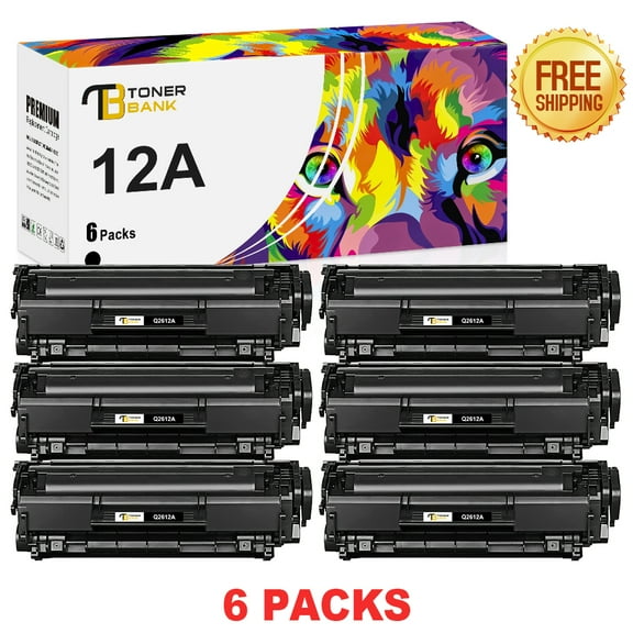 Toner Bank Compatible 12A Toner for HP 12A Q2612A 1020 LaserJet 1010 1012 1020 1022 3015 3055 M1005MFP M1319MFP Printer Replacement (Black, 6 Packs)