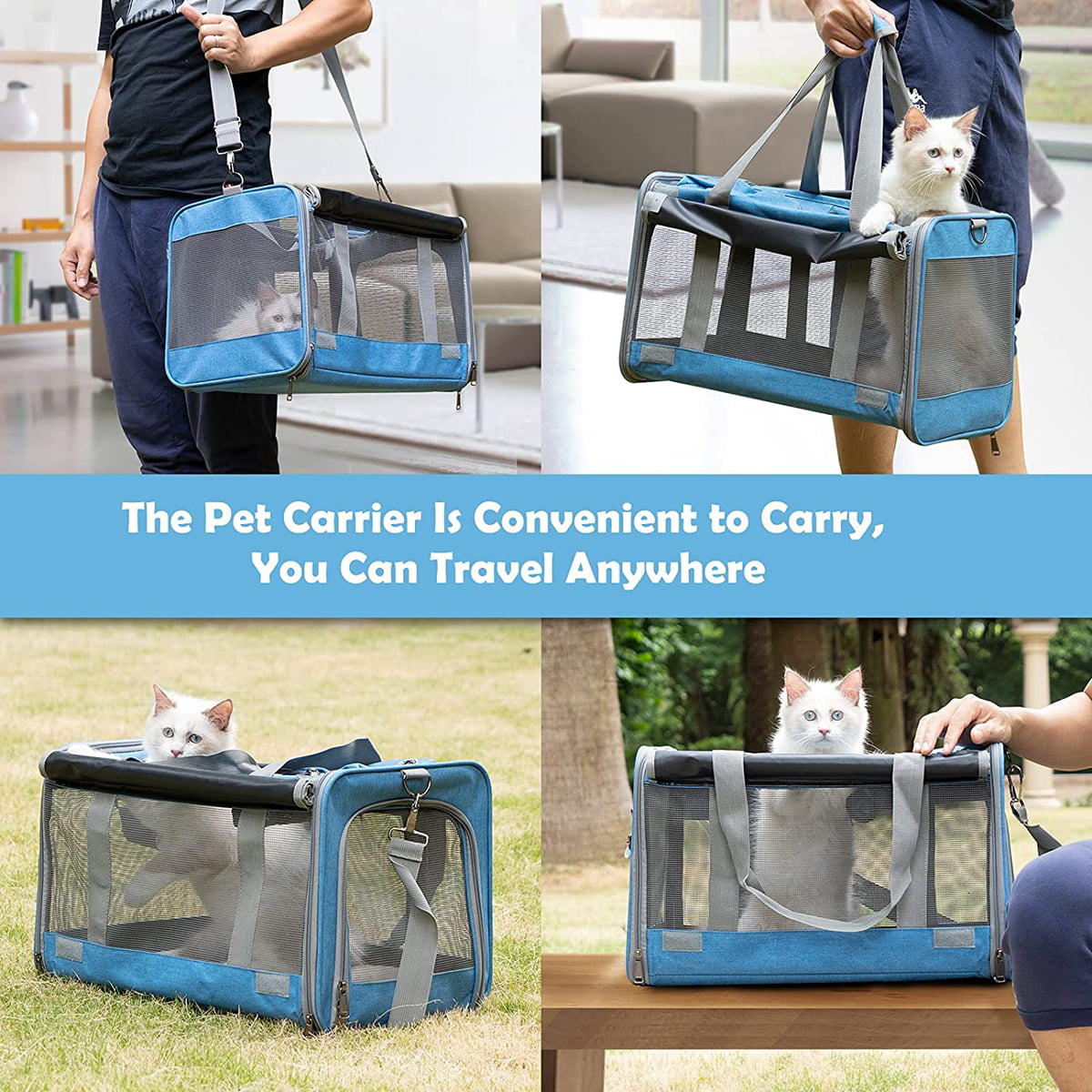 Pnimaund Cat Carrier Large Pet Carrier Soft Dog Carrier with Lockable  Zippers [2023New] Cat Carriers for Medium Large Cats Under 25 Lbs  Collapsible Pet Travel Carrier-Blue 