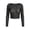 Black, variant on Womens Sheer Lace Cropped Long Sleeve Sultry Top Scallop Detail Crew Neck Layer Built In Camisole Slim Fitted Crop Blouse Black White Layering Casual Going Out Wear