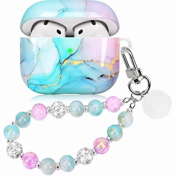 mjw001 Marble Case for Airpods 4 Cute Aesthetic Cover Compatible with Air Pods 4st Generation (2024) Shell for Girls Pink Blue