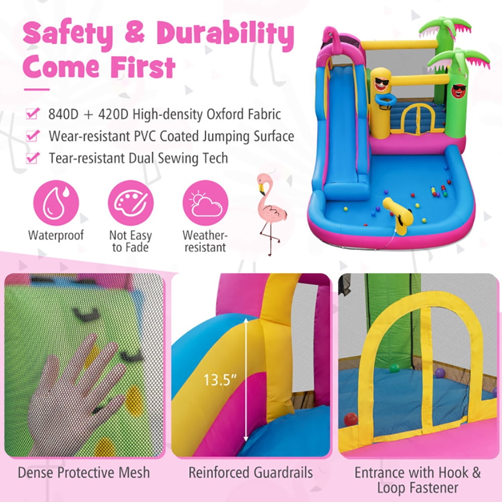 Aimee Lii Inflatable Bounce Castle with Long Water Slide and 735W Blower, Bounce House Water Slide for Kids 3-10