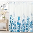 thumbnail image 1 of Cortina de Ducha Azul Dznils con Estampado Floral Moderno, Incluye Ganchos, 72" x 72", 1 of 10