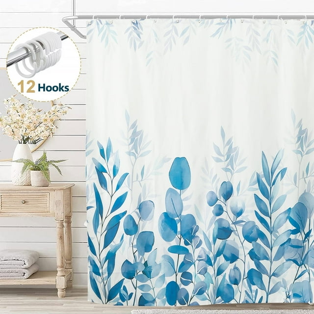 Cortina de Ducha Azul Dznils con Estampado Floral Moderno, Incluye Ganchos, 72" x 72"