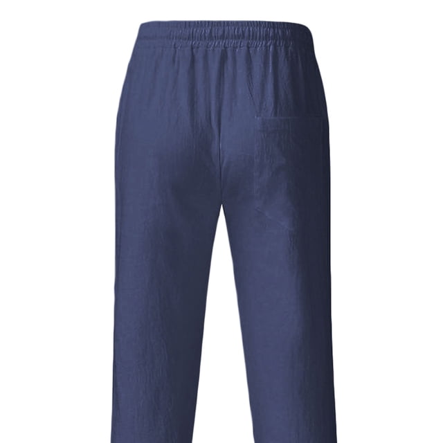 MAWCLOS Mens Trousers Drawstring Pants Solid Color Bottoms Fitted Home Elastic Waist Loungewear Navy Blue M