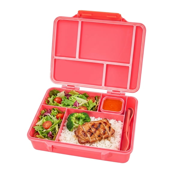 Bento Box Adult Lunch Box, 5-Compartment Leak-Proof Meal Prep Container for Work Travel Red
