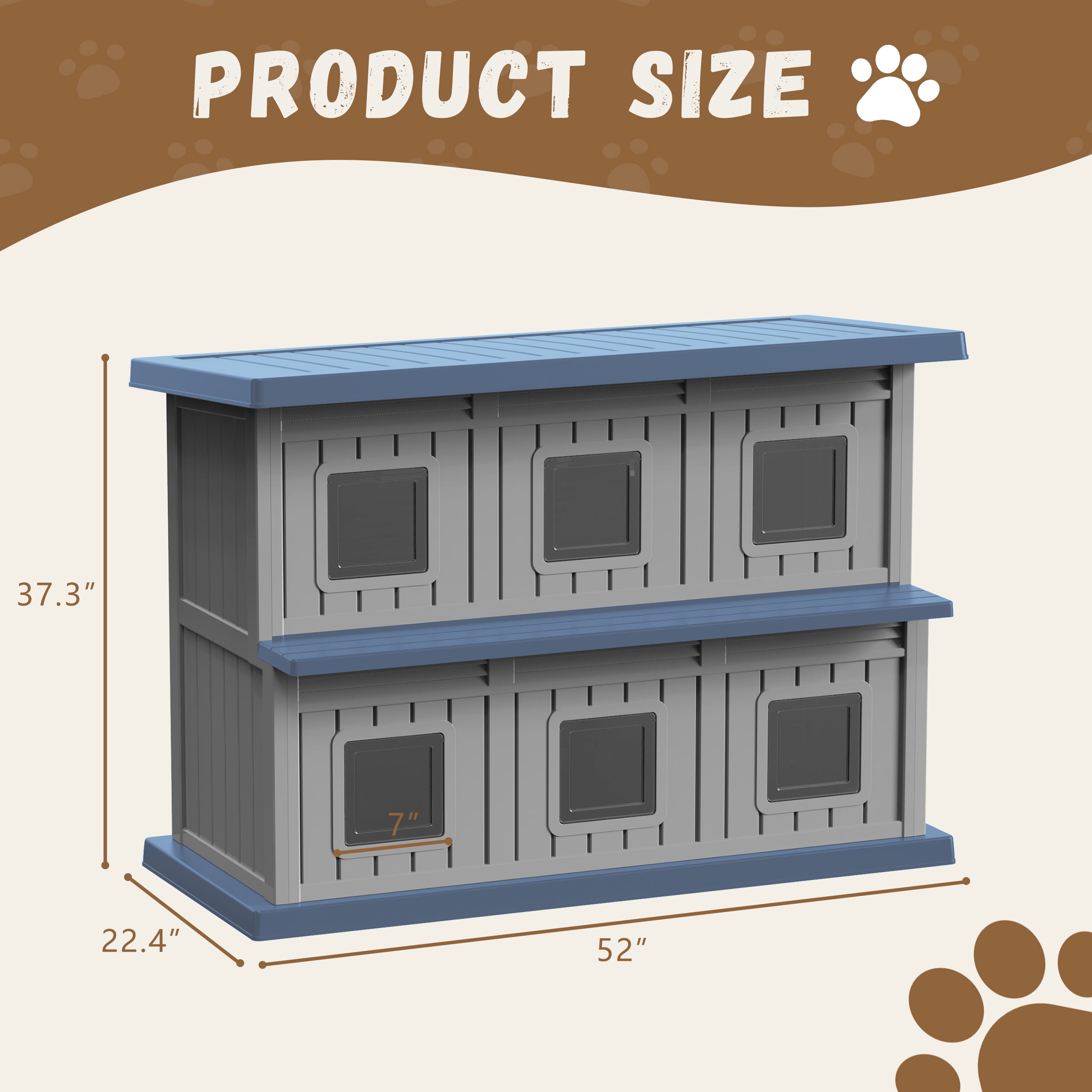 EasyUp Outdoor Cat House Large Double-Decker Cat Houses for Outdoor Cats with Adjustable Window Balcony Weatherproof UV Protection Cat Shelter for Several Feral Cats,Blue&Grey