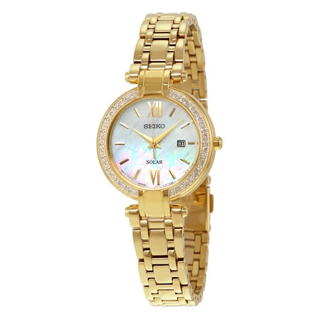 Gold Tone Pearl Wrist Watch - Solar Mother of Pearl Dial Gold-tone Ladies Watch SUT182