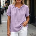 thumbnail image 4 of GUACER Women's Cotton Linen Ruffle Neck Short Sleeve Tops Loose Fit Summer Blouses for Casual & Beach, 4 of 7