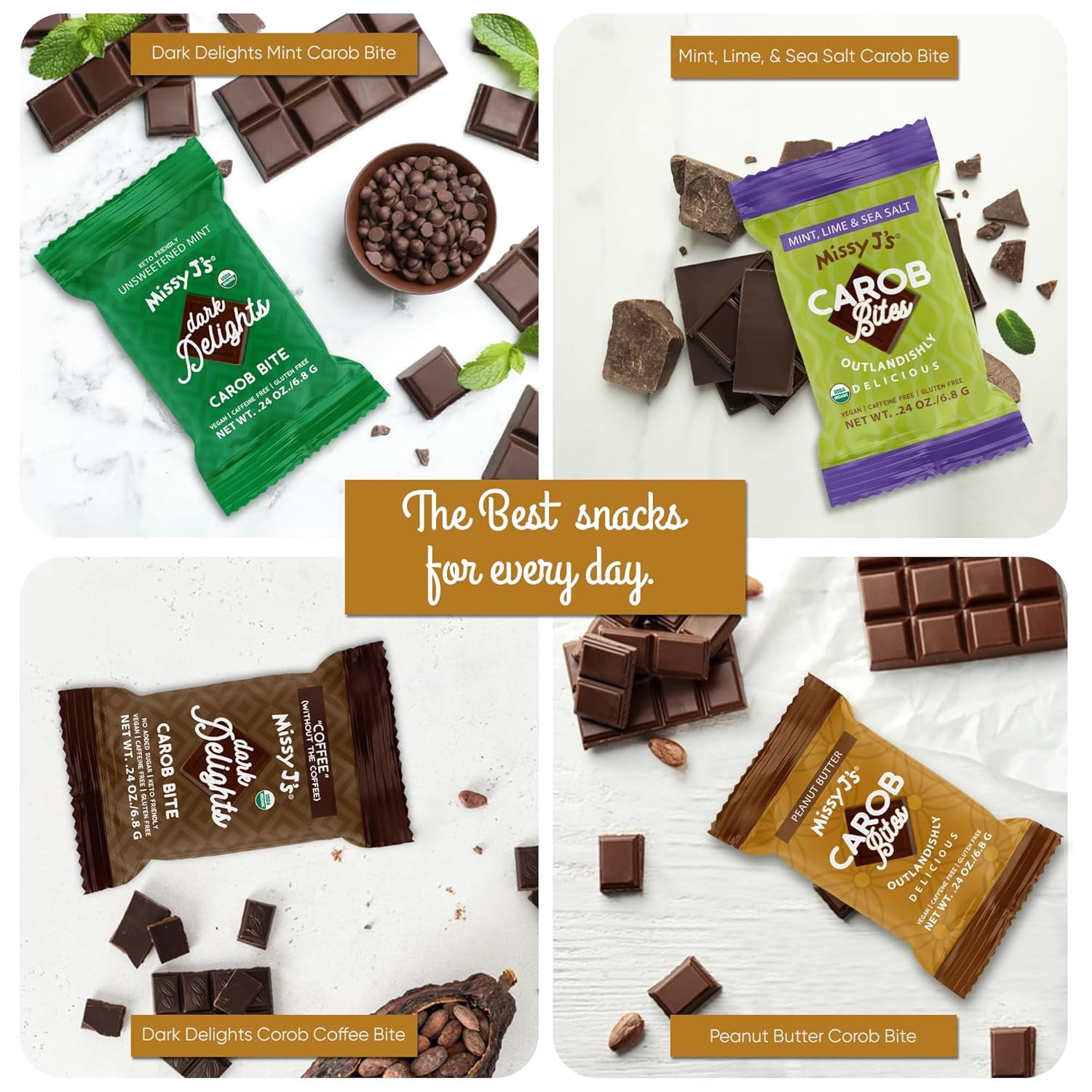 Missy J's Organic Peanut Butter Carob Mini Bites Gluten-Free Snack Healthy Desserts 15 Packs