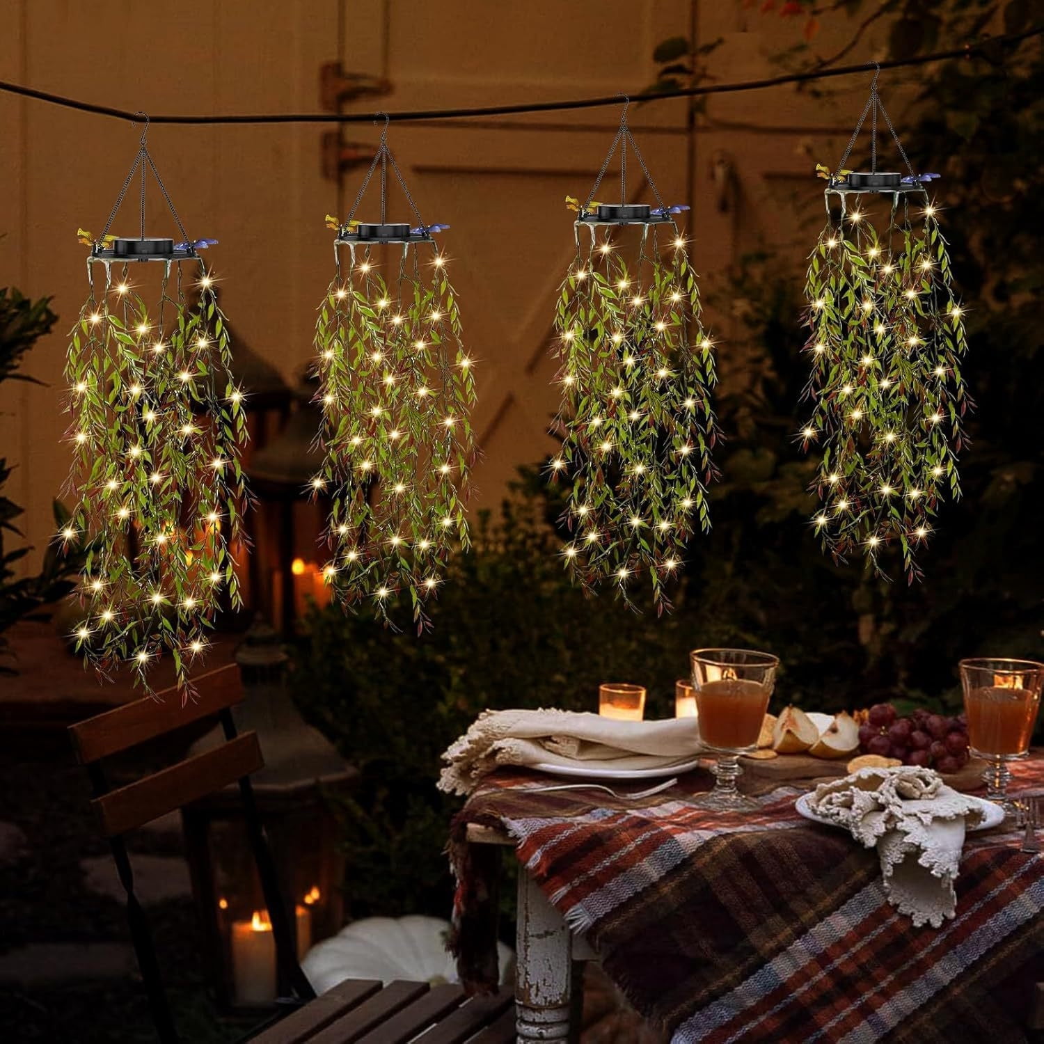 Swiftyle 2 Pcs Solar Powered Hanging LED String Lights Waterproof Outdoor Patio Garden Decor Lighting