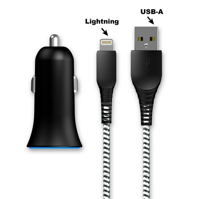 onn. Dual-Port Car Charging Kit with Lightning to USB Cable