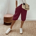 thumbnail image 1 of Hot Sale! Clearance! Women's Knee Length Short Pants Ladies Loose Drawstring Casual Solid Color Shorts Wine L, 1 of 5