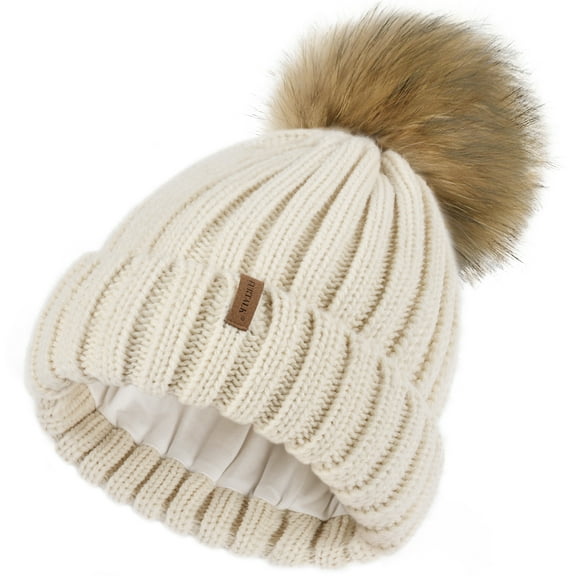 FURTALK Kids Winter Hat Toddler Knitted Pom Beanie Hat Cotton Lined Faux Fur Pom Pom Cap Baby Girls Boys Beanies Fit 2-8 Years