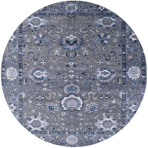 Ahgly Company Indoor Round Mid-Century Modern Purple Navy Blue Oriental Area Rugs, 5' Round