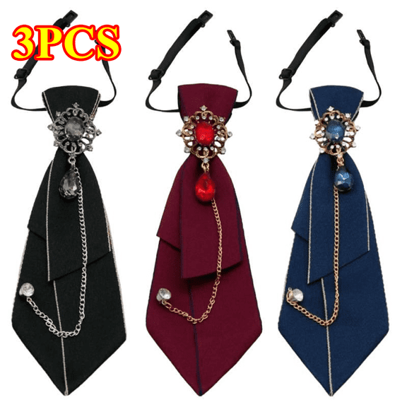  3 Pack Adjustable Ties for Women Vintage Womens Tie with Crystal, Pre-Tied Neck Tie for Women Party School Work Casual