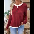 thumbnail image 4 of Camisetas Informales de Cuello Redondo y Bloques de Color para Mujer, de Larga y Corte Entallado, para Otoño Rojo XXL, 4 of 9