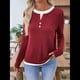 thumbnail image 4 of Camisetas Informales de Cuello Redondo y Bloques de Color para Mujer, de Larga y Corte Entallado, para Otoño Rojo XL, 4 of 9