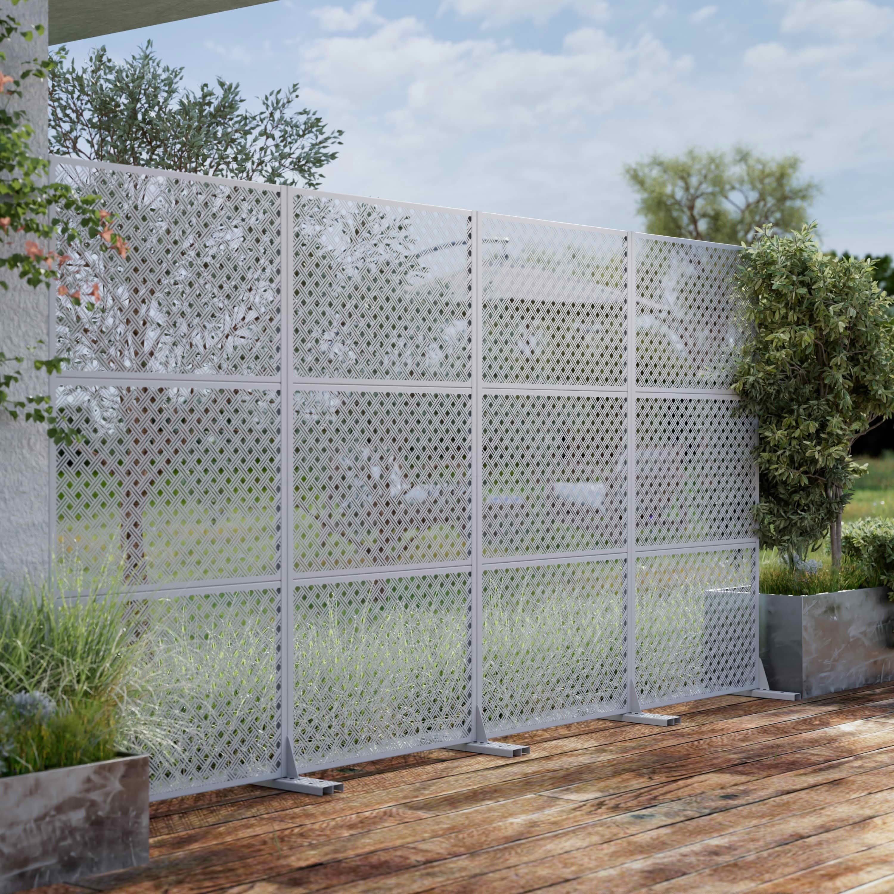 MAYEERTY 72x35x16 Inch White 2-Grid Woven Rectangular Galvanized Steel Privacy Screen, 3 Piece Set for Outdoor Garden