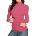 thumbnail image 3 of Women's Mock Turtleneck Shirts Long Sleeve Pullover Tops Stretch Cotton Basic Layering Loose Fit Undershirt Tee（Hot Pink，XL）, 3 of 10