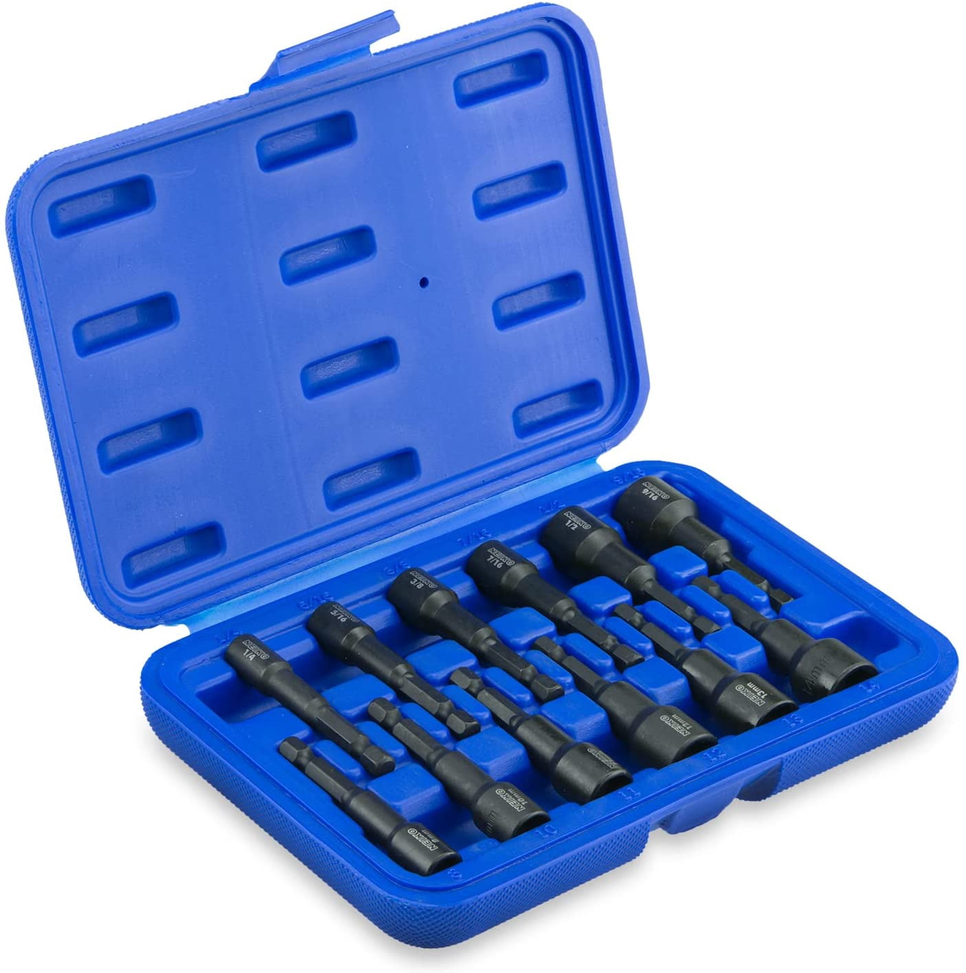 Neiko 10250A Magnetic Hex Impact Nut Driver Set, 12-Piece Driver Bit Set for Drill, Cr-V Steel, 1/4" Quick-Change Hex Shank Nutsetters, Impact Rated SAE & Metric Master Impact Driver Socket Set