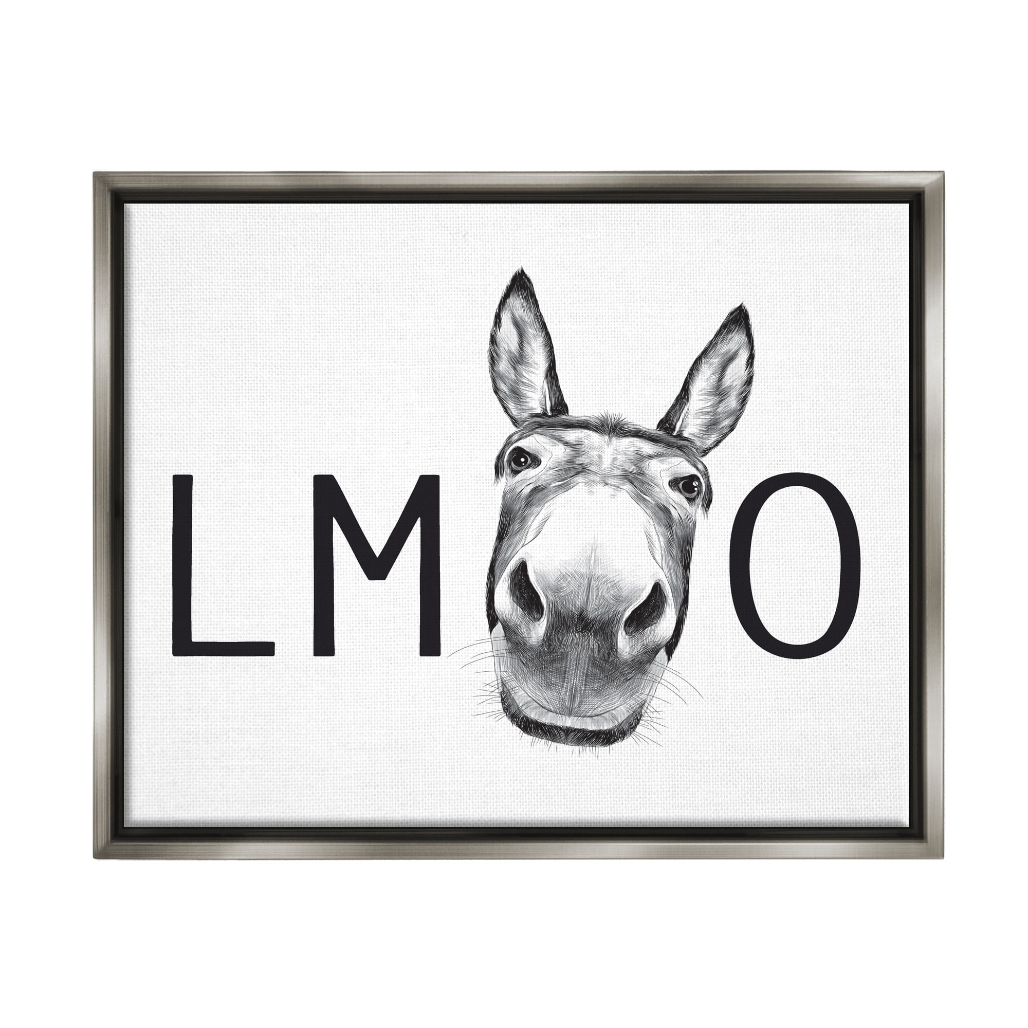 Stupell Industries LMAO Donkey Amusing Monochrome Casual Animal Humor Graphic Art Luster Gray Floating Framed Canvas Print Wall Art, Design by Lettered and Lined