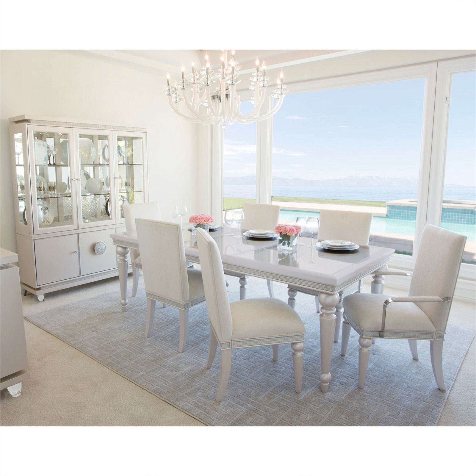 Michael Amini Glimmering Heights Wood & Glass China Cabinet in