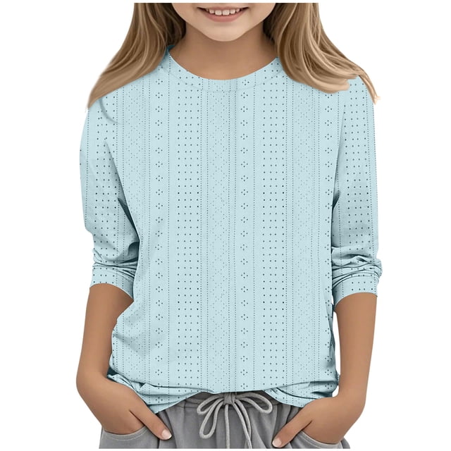 Bwiyojiz Tailles Mode 110-160 T-Shirts/chemises pour Enfants à Couleur Unie à Manches 3/4 à Col Rond, Bleu