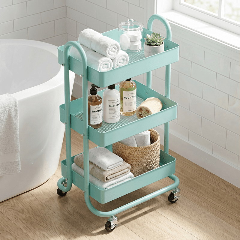 Fenbeli 3-Tier Metal Rolling Utility Cart with Wheels, blue, 18"L x 13.4"W x 31"H