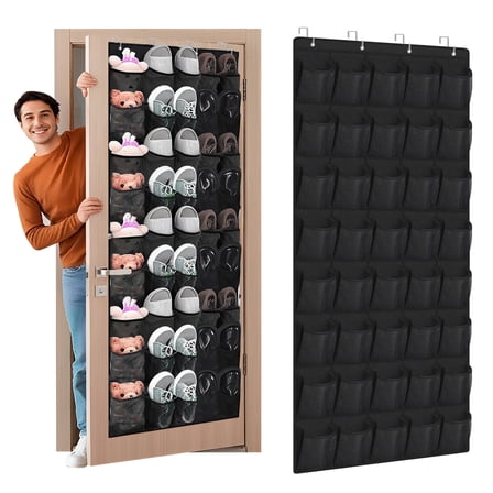 Over the Door Shoe Organizer,40-Pocket Hanging Shoe Rack for Closet Door,Shoes Storage Holder Hanger with Large Mesh Pocket for Women Men Shoes,Flip Flops(Black)