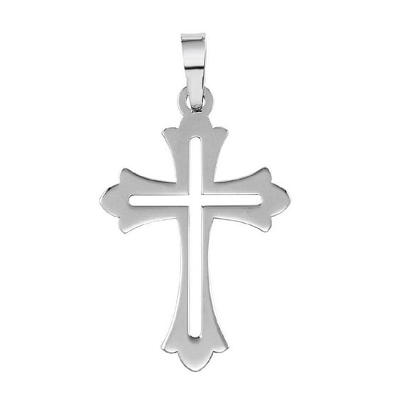 925 Sterling Silver Necklace w/ High Polished Cut-Out Cross Pendant Charm