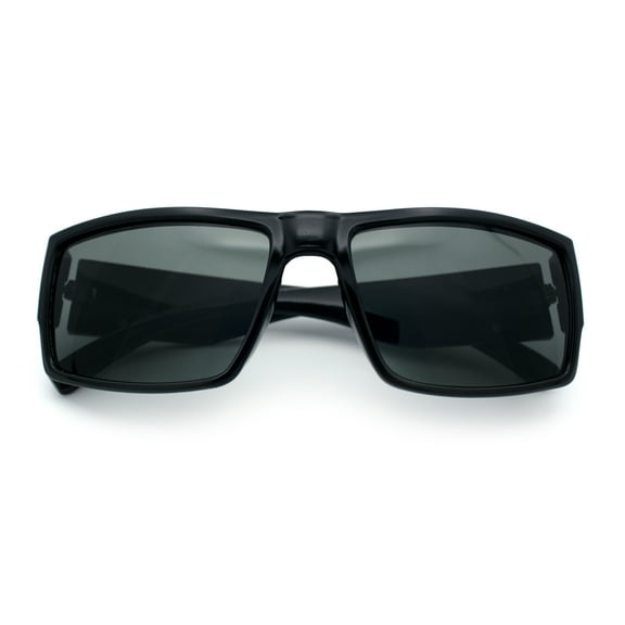 Mens Glass Lens Narrow Rectangle Plastic Sporty Squared Sunglasses Shiny Black