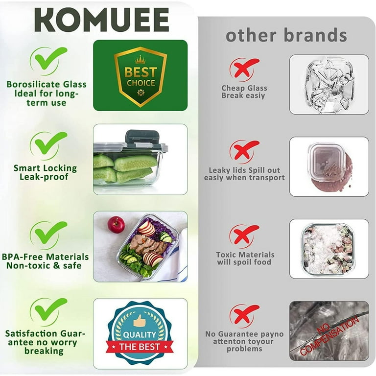 VERONES 10 stuks glazen maaltijdbereidingscontainers, luchtdichte glazen lunchcontainers, stapelbare glazen voedselopslagcontainers set met deksels, exclusief BPA, voor magnetron, oven, vriezer en