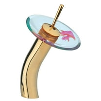 Waterfall Faucet Bathroom Sink Tap Golden PVD Glass Disk Koi Fish 12", Brass Finish| Renovators Supply